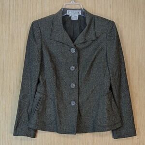 Carlisle Womens Gray Wool Blend Tweed  Dark Academia Old Money Blazer Jacket 8
